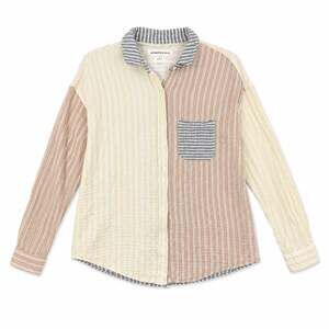 Aéropostale Women's Long Sleeve Mixed Stripe Gauze Button-Down Shirt